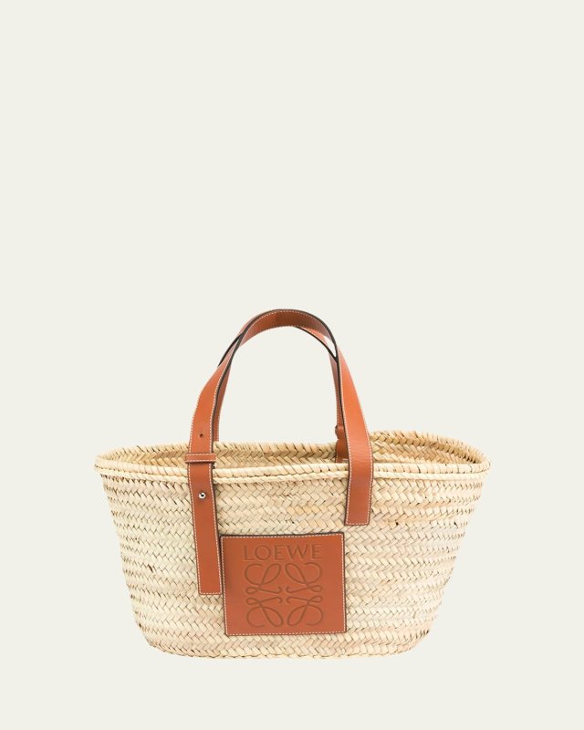 x Paula's Ibiza Basket Small Bag in Palm Leaf with Leather Handles